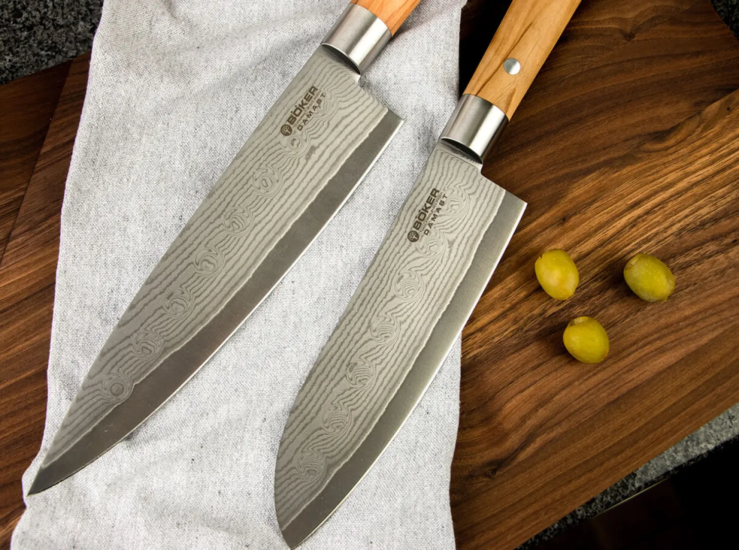 Damast Olive Chefmesser Groß
